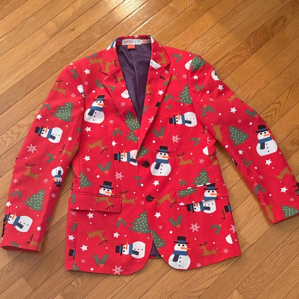 OppoSuits Red Holiday Blazer with Snowmen and Reindeer